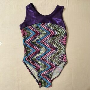 Kids Gymnastics Leotard Sparkle Purple Colorful Geometric Pattern‎